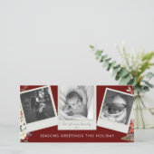3 Foto Layout  Snapshot Burgundy Red Feestdagenkaart (Staand voorkant)