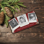 3 Foto Layout  Snapshot Burgundy Red Feestdagenkaart<br><div class="desc">3 fotolay-out in lijsten met onmiddellijke fotostijl; de rode achtergrond van de Bourgogne is bewerkbaar</div>