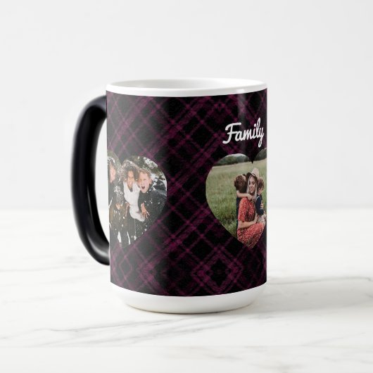 3 Foto liefde harten buffalo plaid Magische Mok (Voorkant links)