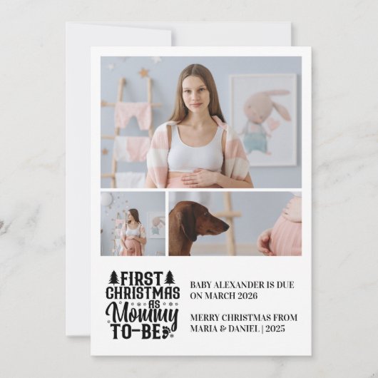 3 Foto Mama wordt Kerstmis Zwangerschap Feestdagenkaart (Voorkant)