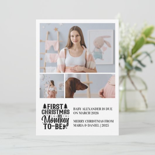 3 Foto Mama wordt Kerstmis Zwangerschap Feestdagenkaart (Staand voorkant)