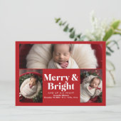 3 Foto Merry and Bright Birth Aankondiging (Staand voorkant)