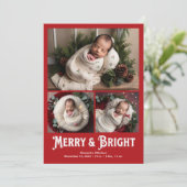 3 Foto Merry and Bright Birth Aankondiging (Staand voorkant)