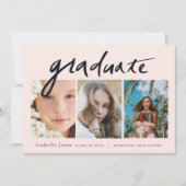 3 Foto met handgeschreven Script roze Afstuderen Kaart (Voorkant)