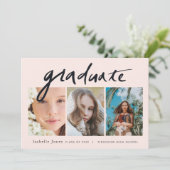 3 Foto met handgeschreven Script roze Afstuderen Kaart (Staand voorkant)