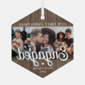 3 Foto met kerstcadeau Rustic Faux Wood Glas Ornament (Achterkant)