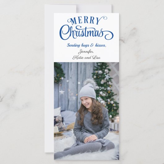 3 Foto met Kerstmis Blauw en Wit Theme Kaart (Achterkant)