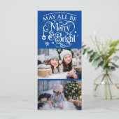3 Foto met Kerstmis Blauw en Wit Theme Kaart (Staand voorkant)