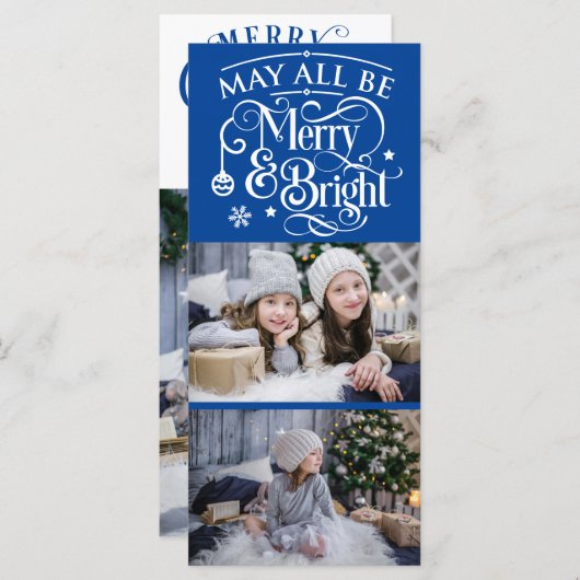 3 Foto met Kerstmis Blauw en Wit Theme Kaart (Voorkant / Achterkant)