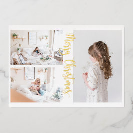 3 foto met Kerstmis Gold-fotokaart Folie Feestdagenkaart