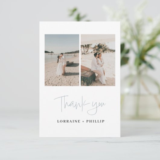 3 foto Minimale bruiloft bedankkaart (Staand voorkant)