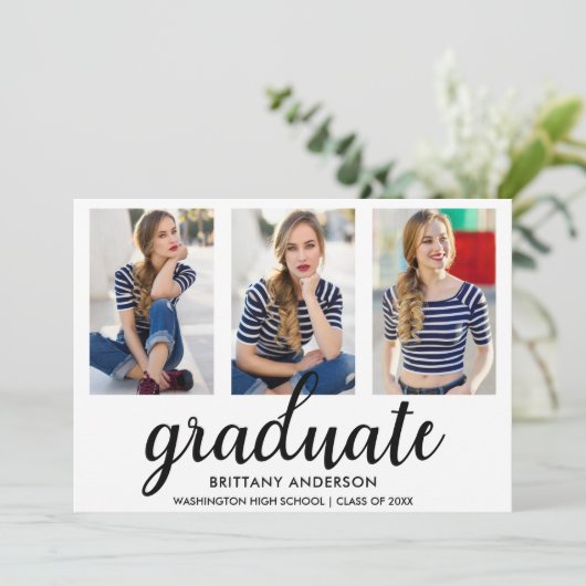 3 Foto Modern Afstuderen kondiging Kaart WB (Staand voorkant)