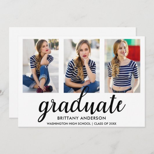 3 Foto Modern Afstuderen kondiging Kaart WB (Voorkant / Achterkant)