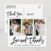 3 Foto Modern Brush Script Bruiloft Liefde Bedankt Briefkaart (Voorkant / Achterkant)