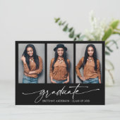 3 Foto Modern Calligraphy Ink Script Afstuderen Aankondiging (Staand voorkant)