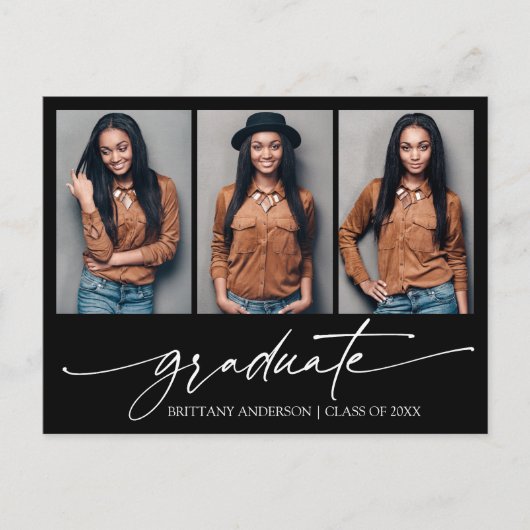 3 Foto Modern Calligraphy Ink Script Afstuderen Briefkaart (Voorkant)