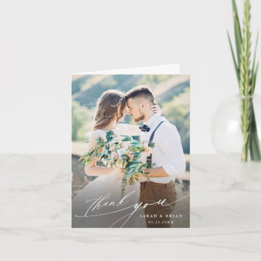 3 Foto Modern Chic Calligraphy Wedding Folded Bedankkaart (Voorkant)