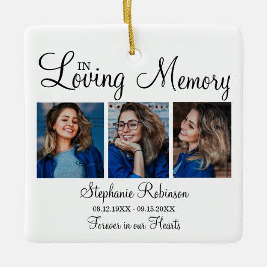 3 Foto Modern Collage Funeral Memorial Keramisch Ornament (Voorkant)