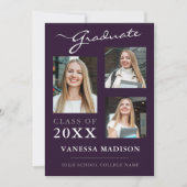 3 foto Modern Elegant Paars Afstuderen Aankondiging (Voorkant)