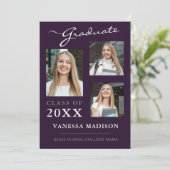 3 foto Modern Elegant Paars Afstuderen Aankondiging (Staand voorkant)