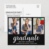 3 Foto Modern Gold Graduation Party Invitation BW Uitnodiging Briefkaart (Voorkant / Achterkant)