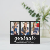 3 Foto Modern Gold Graduation Party Invitation BW Uitnodiging Briefkaart (Staand voorkant)