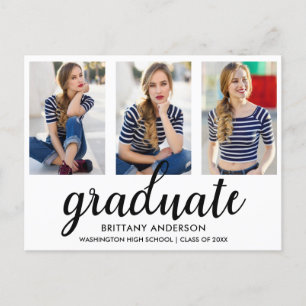 3 Foto Modern Gold Graduation Party Invitation WB Uitnodiging Briefkaart