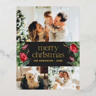 3 Foto Modern Merry Christmas Botanical Folie Feestdagen Briefkaart