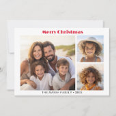 3 Foto Modern Minimaal Script Botanisch - Rood Feestdagenkaart (Voorkant)