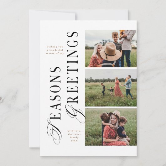 3 Foto Modern Minimaal Seizoensgroeten Kaart (Voorkant)