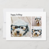 3 Foto Modern Minimal Script geruit - Zwart Feestdagenkaart (Voorkant)