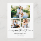 3 Foto Modern Minimalist Ink Script Save the Date Briefkaart (Voorkant)