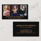 3 Foto Modern Photographer Black en Gold Visitekaartje (Voorkant / Achterkant)