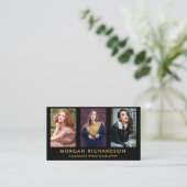 3 Foto Modern Photographer Black en Gold Visitekaartje (Staand voorkant)