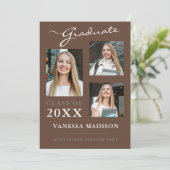 3 foto Modern Script Earth Tones Afstuderen Aankondiging (Staand voorkant)