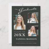 3 foto Modern Script Sage Green Afstuderen Aankondiging (Voorkant)