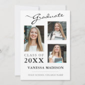 3 Foto modern script wit legant Afstuderen Aankondiging (Voorkant)