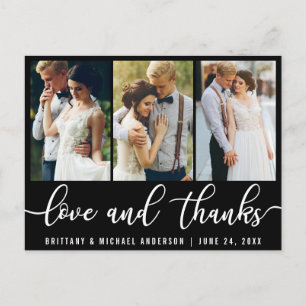 3 Foto Modern Trouwen Liefde Dank White Script Briefkaart