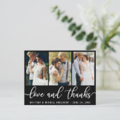 3 Foto Modern Trouwen Liefde Dank White Script Briefkaart (Staand voorkant)