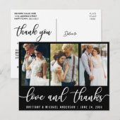 3 Foto Modern Trouwen Liefde Dank White Script Briefkaart (Voorkant / Achterkant)