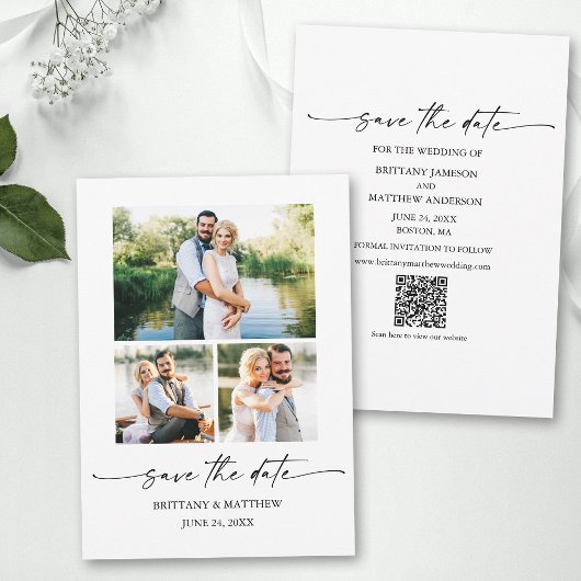 3 Foto Moderne minimalistische inkt script QR code Save The Date