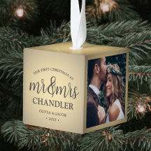 3 Foto: Mr & Mrs First Kerstmis Faux Gold Foil