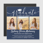 3 Foto Navy Blauw Magnetisch Afstuderen Aankondigi Magnetische Uitnodiging (Voorkant / Achterkant)