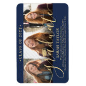 3 Foto Navy Blue en Gold Afstuderen Aankondiging Magneet (Verticaal)