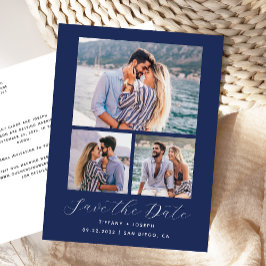 3 Foto Navy Blue Save the Date Briefkaart