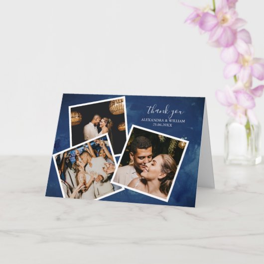 3 Foto Navy Blue Waterverf Wedding Hartelijk dank Kaart (Orchidee)
