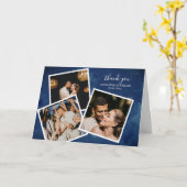 3 Foto Navy Blue Waterverf Wedding Hartelijk dank Kaart (Gele Bloem)