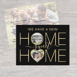 3 Foto New Home Sweet Home Modern Black en Gold Aankondigingskaart