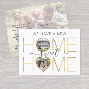 3 Foto New Home Sweet Home Modern White Gold Grey Aankondigingskaart