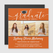 3 Foto Oranje Magnetische Afstuderen Aankondiging (Voorkant / Achterkant)